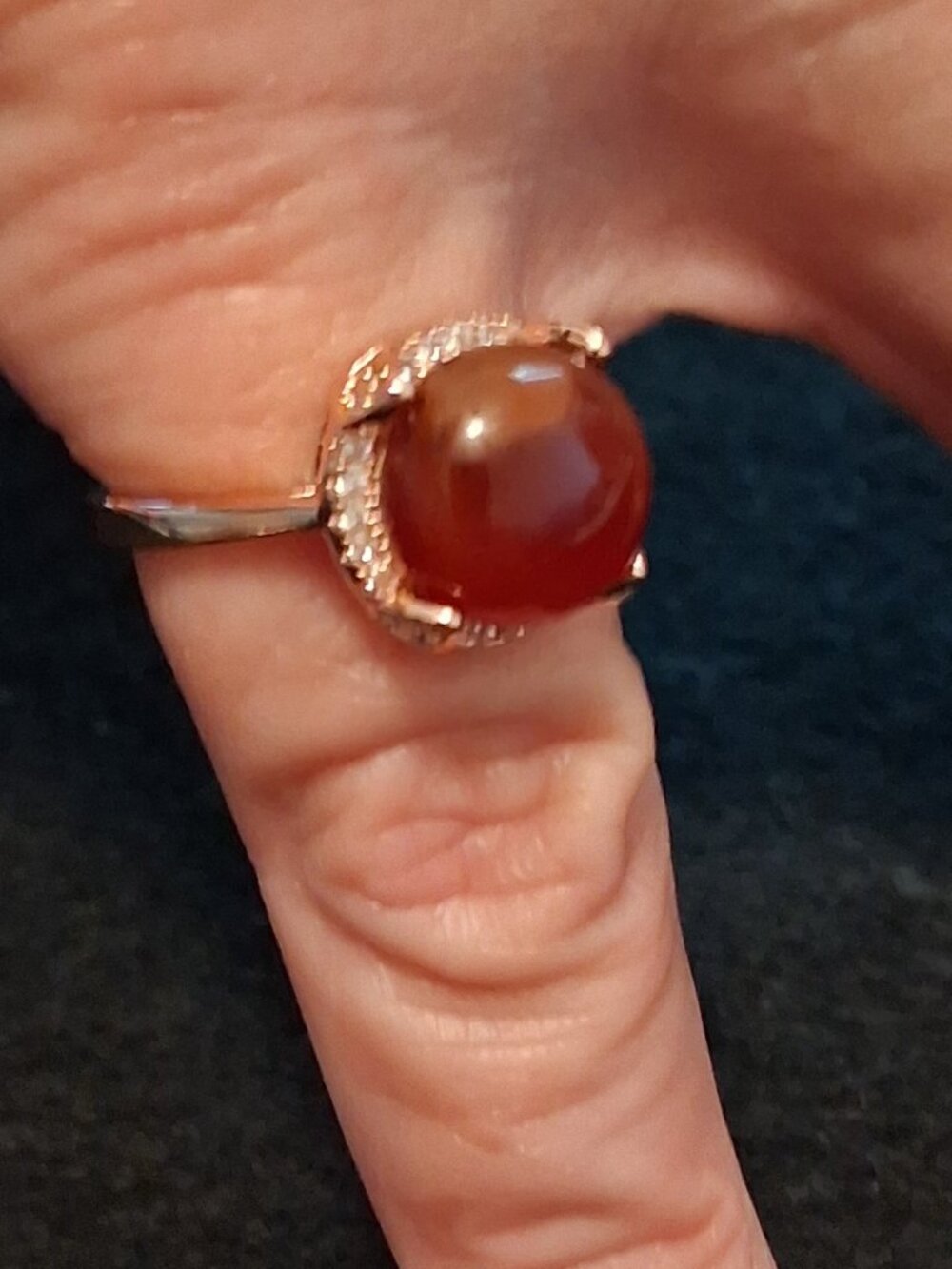 Vintage 18K RGP Red Carnelian Cabochon Cocktail Statement Ring Size 5.5 - Picture 3 of 8